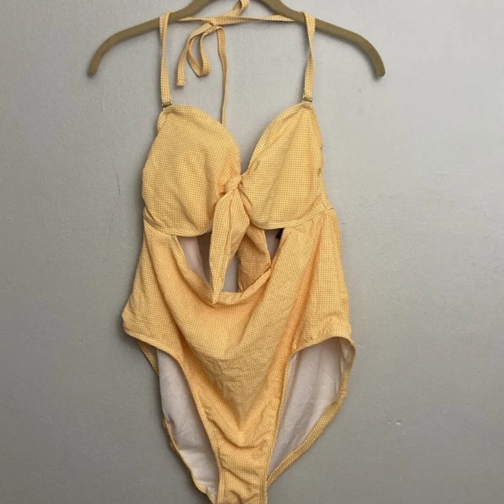 9-8 No Boundaries One piece Swimsuit Yellow Gingham 1x 17 NWT